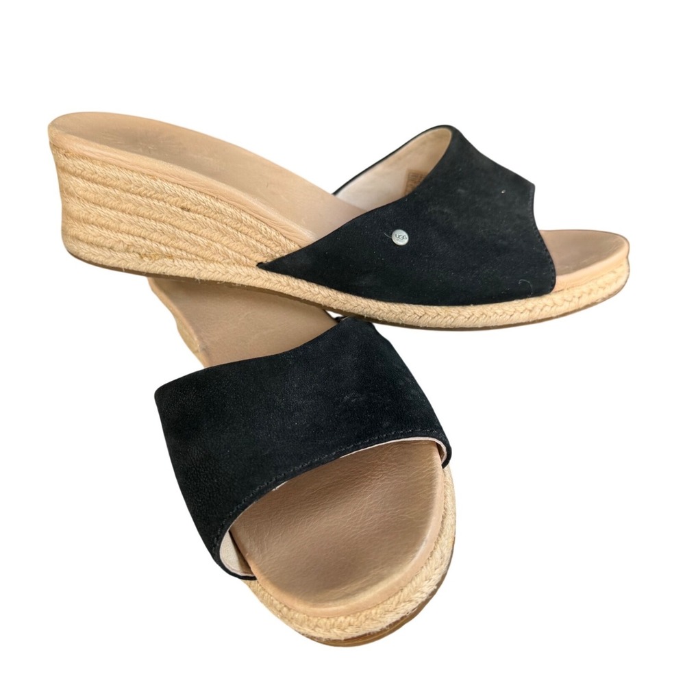 UGG Lucianna Black Suede Espadrille Wedge Slide Sandals 1003779 Womens 10